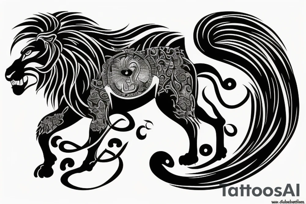 japanese style lion, horse, and monkey tattoo idea