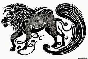 japanese style lion, horse, and monkey tattoo idea