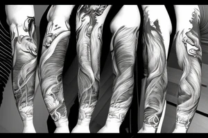 arm length that has a horse, and monkey in a vertical style landscape with water and waves in background tattoo idea