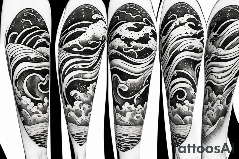 waves with snow flowers tattoo idea