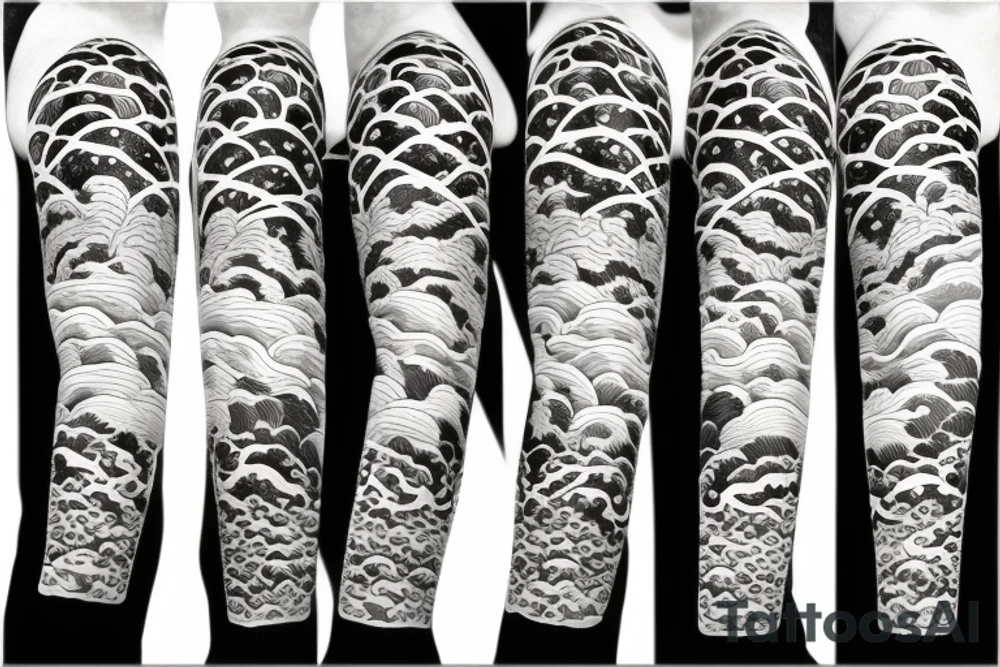 waves with snow flowers tattoo idea