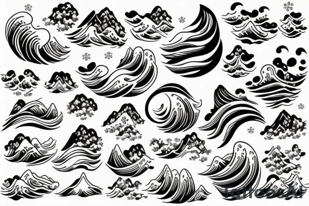 waves with snow flowers tattoo idea
