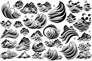 waves with snow flowers tattoo idea