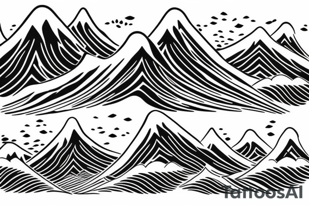 tidal water wave pattern with snow, ice, mountains, and a waterfall for a large arm length tattoo idea