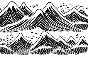 tidal water wave pattern with snow, ice, mountains, and a waterfall for a large arm length tattoo idea