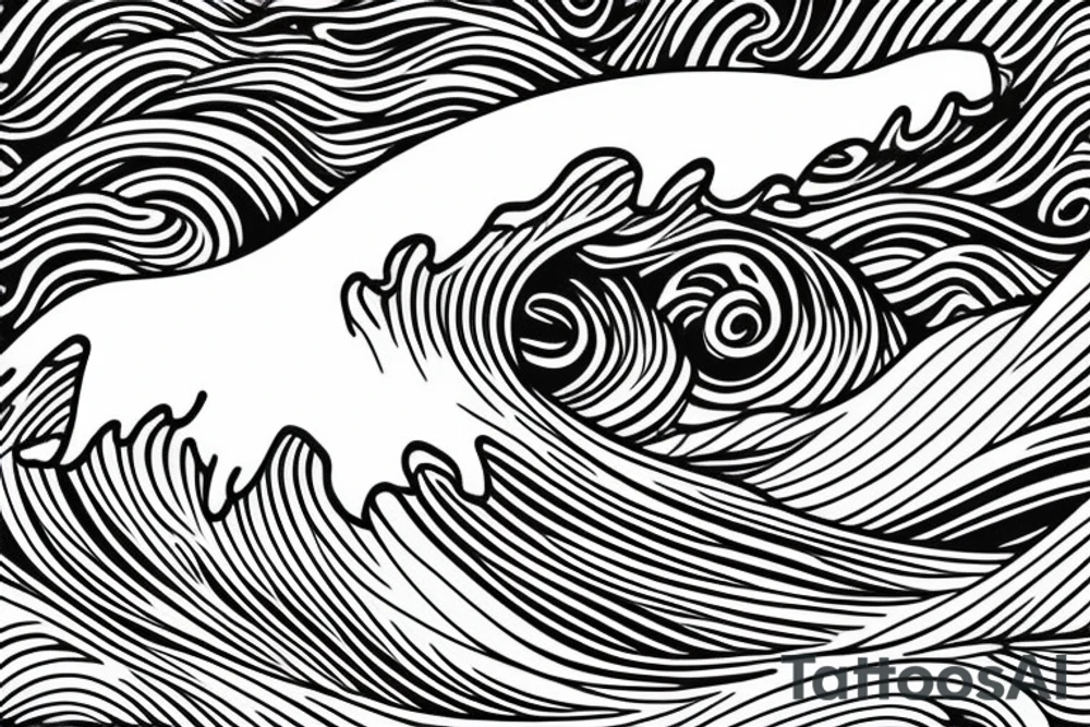 water wave pattern with snow, ice, mountains, and a waterfall for a large arm length tattoo idea