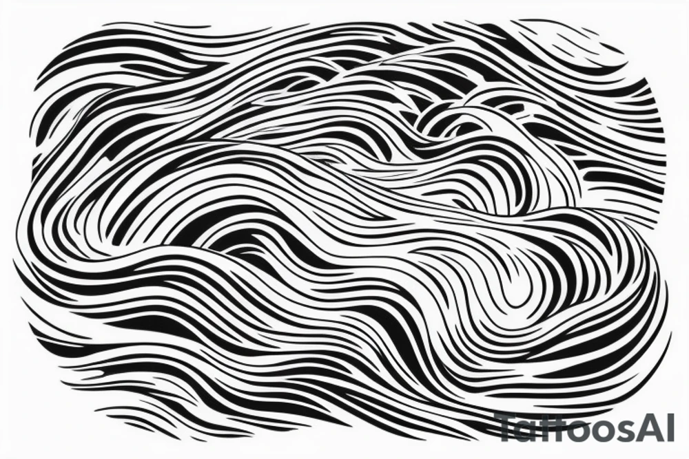 water wave pattern with snow, ice, mountains, and a waterfall for a large arm length tattoo idea