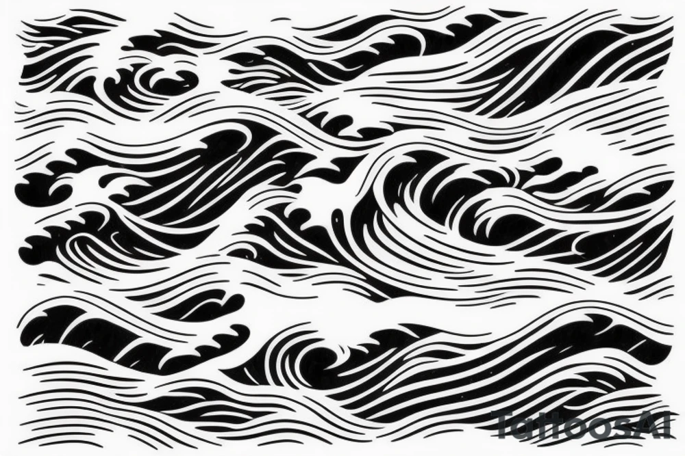 water wave pattern with snow, ice, mountains, and a waterfall for a large arm length tattoo idea