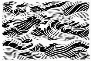 water wave pattern with snow, ice, mountains, and a waterfall for a large arm length tattoo idea