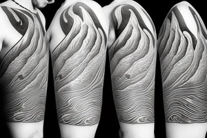 water wave pattern with snow, ice, mountains, and a waterfall for a large arm length tattoo idea