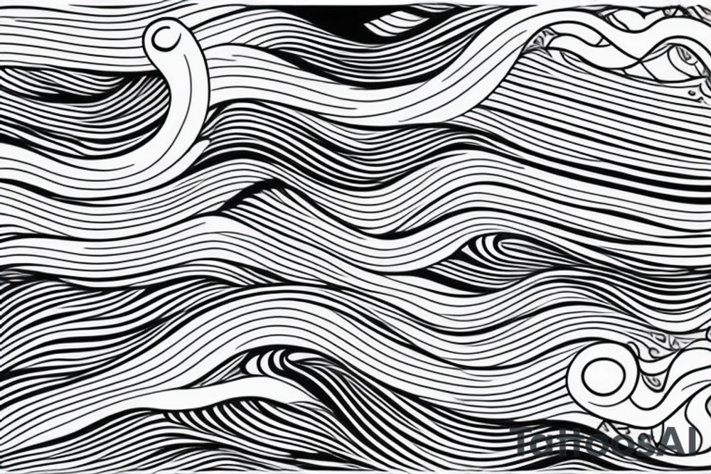 water wave pattern with snow, ice, mountains, and a waterfall for a large arm length tattoo idea