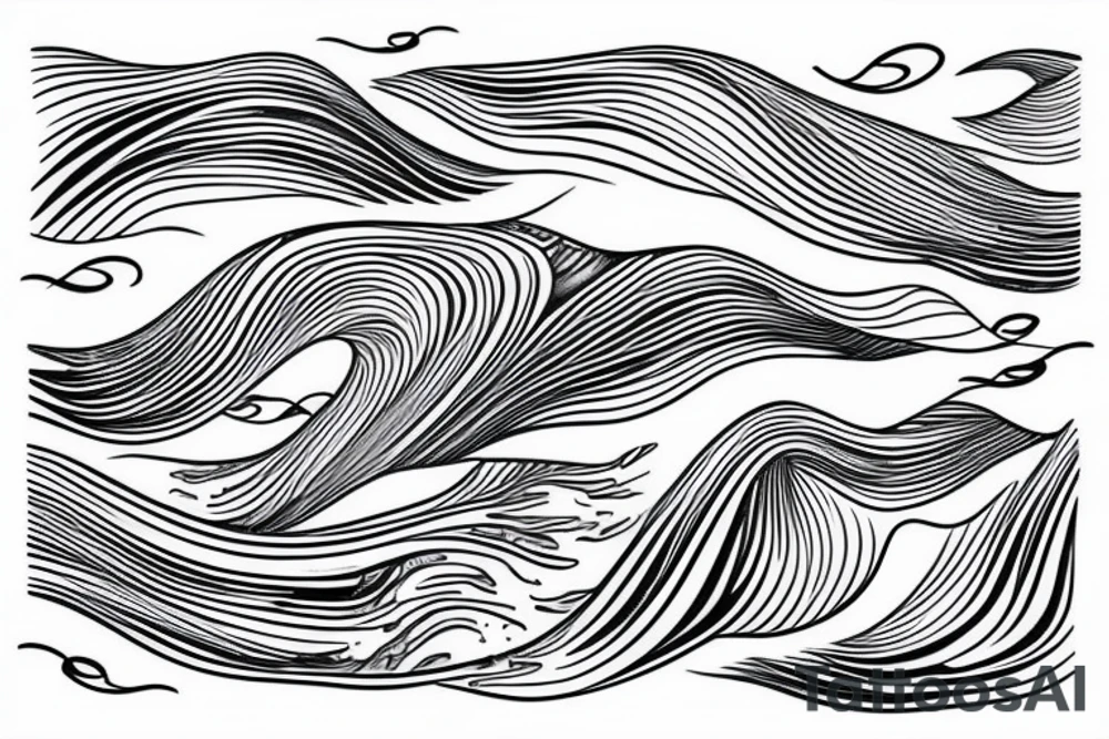 water wave pattern with snow, ice, mountains, and a waterfall for a large arm length tattoo idea