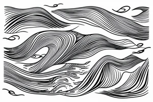 water wave pattern with snow, ice, mountains, and a waterfall for a large arm length tattoo idea
