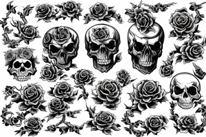 dragon and skull with roses and sakura tattoo idea