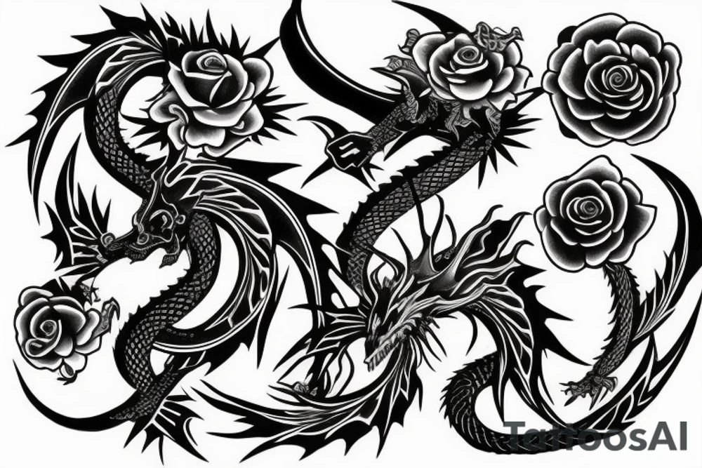 dragon and skull with roses and sakura tattoo idea dragon and skull with roses and sakura tattoo idea