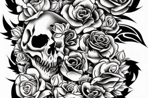 dragon and skull with roses and Cherry blossom tattoo idea