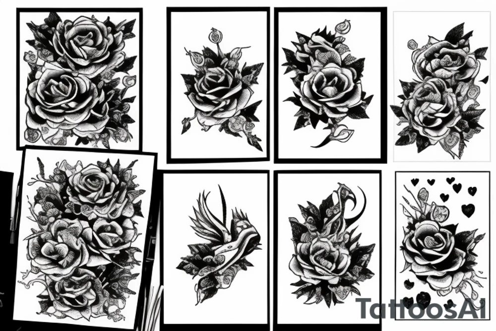 dragon betwen roses and Cherry blossom tattoo idea