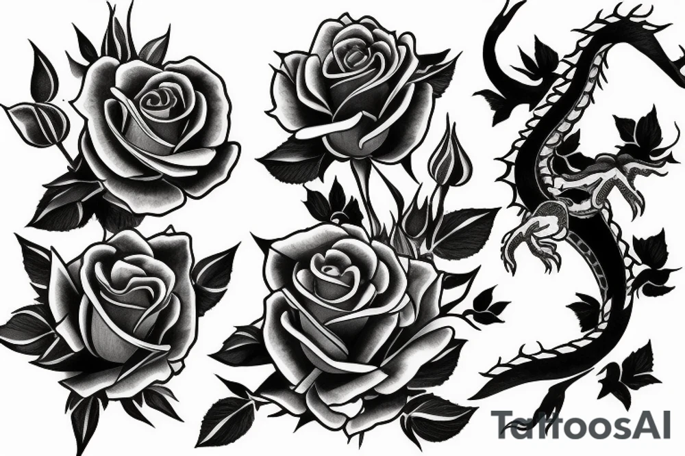 dragon betwen roses and Cherry blossom tattoo idea