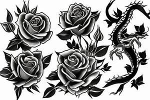 dragon betwen roses and Cherry blossom tattoo idea