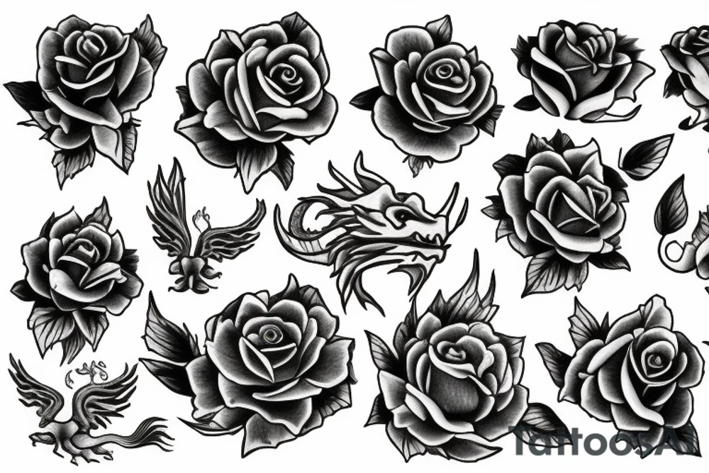 dragon and roses tattoo idea