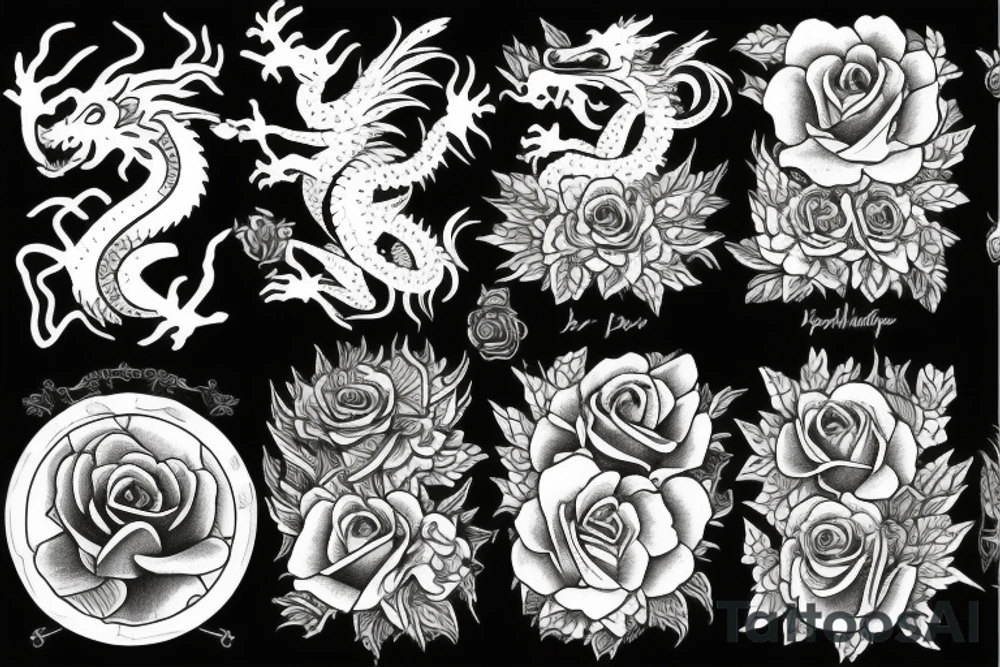 dragon and roses tattoo idea