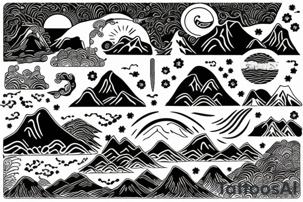 mountains with sun tattoo idea