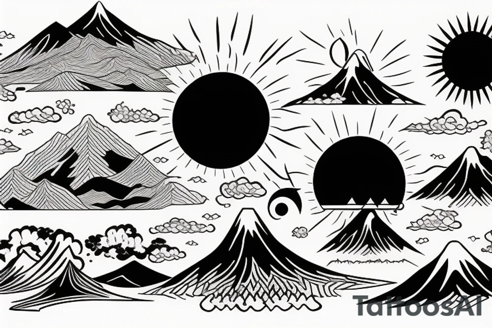 mountains with sun rising behind it tattoo idea