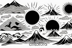 mountains with sun rising behind it tattoo idea