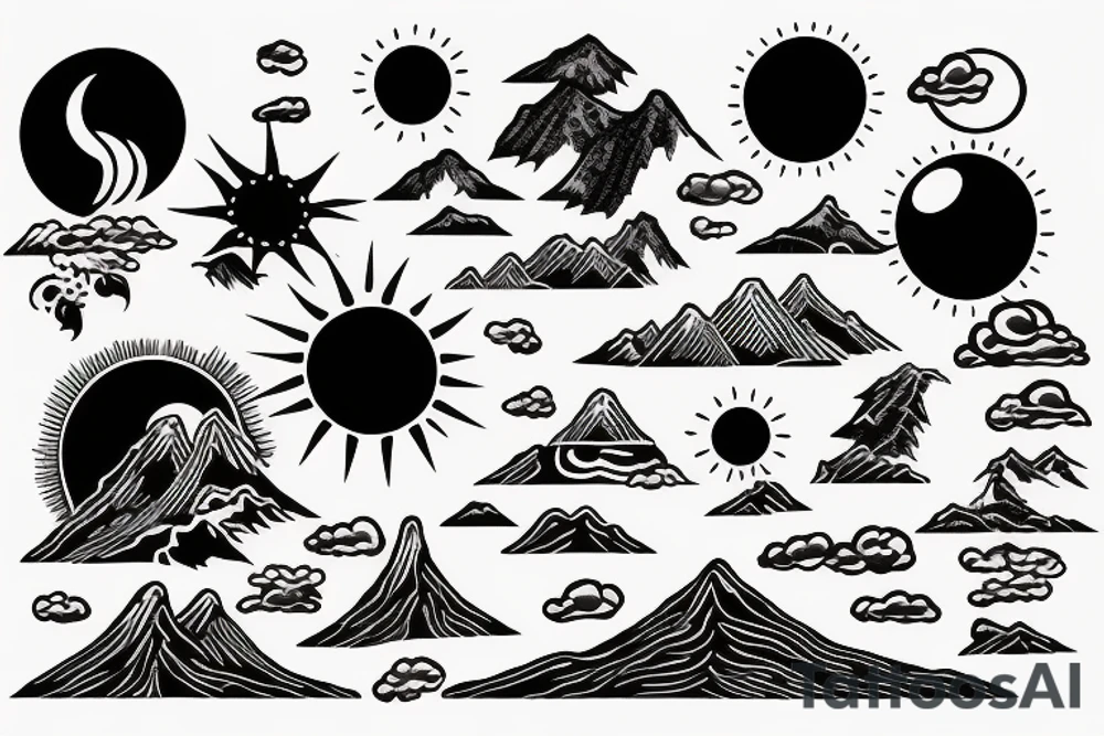 mountains with sun rising behind it tattoo idea