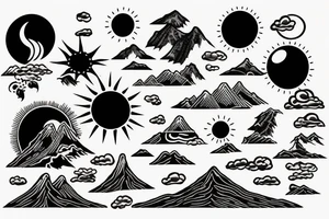 mountains with sun rising behind it tattoo idea