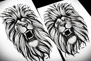 Half lion half lioness face with four lion cubs tattoo idea