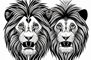 Half lion half lioness face with four lion cubs tattoo idea