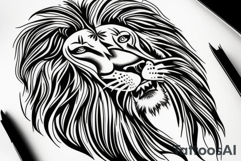 Half lion half lioness face tattoo idea