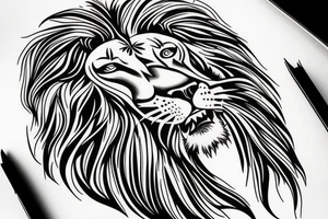 Half lion half lioness face tattoo idea