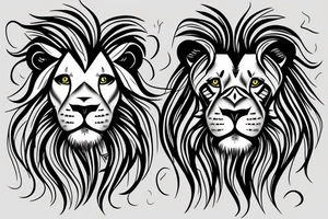 Half lion half lioness face tattoo idea