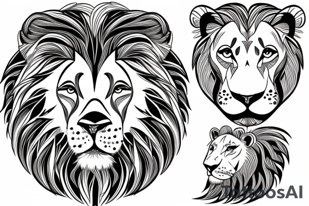 Half lion half lioness face tattoo idea