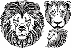 Half lion half lioness face tattoo idea