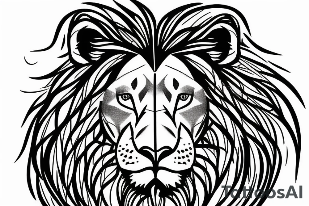 Half lion half lioness face tattoo idea