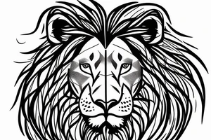 Half lion half lioness face tattoo idea