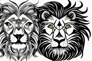 Half lion half lioness face tattoo idea