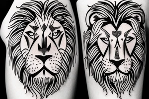 Half lion half lioness face tattoo idea
