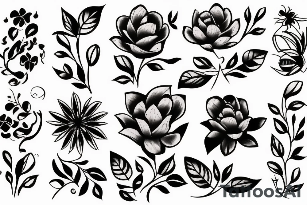 Dark Abstract flowers tattoo idea