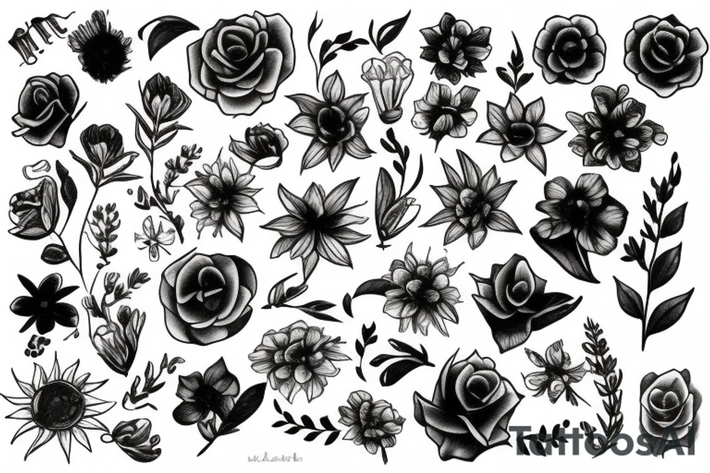 Dark dirty flowers tattoo idea