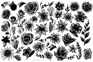 Dark dirty flowers tattoo idea