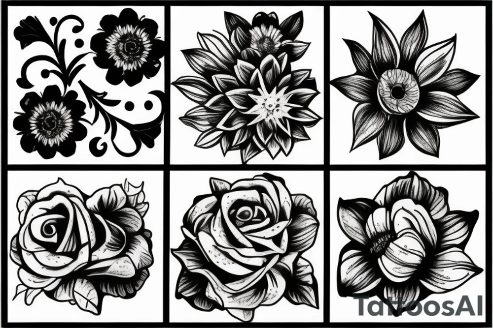 Dark dirty flowers tattoo idea