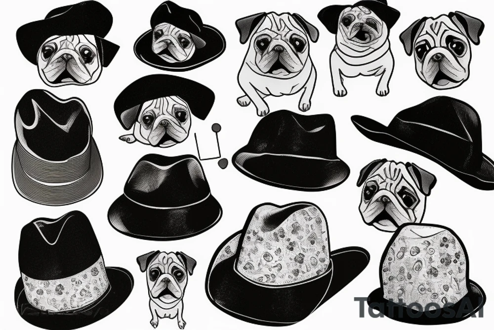 pug with a hat tattoo idea