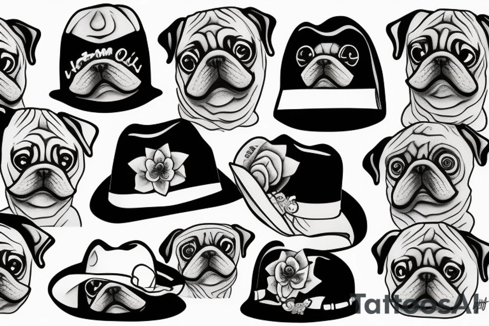 pug with a hat tattoo idea