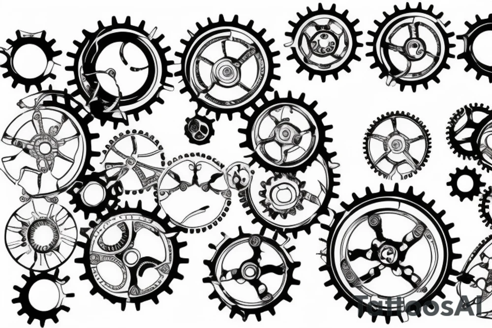 Biomechanical cogs sprockets tattoo idea