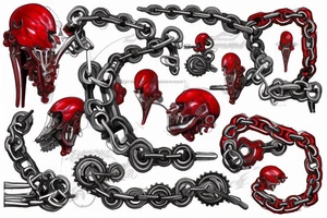 Biomechanical chain red tattoo idea