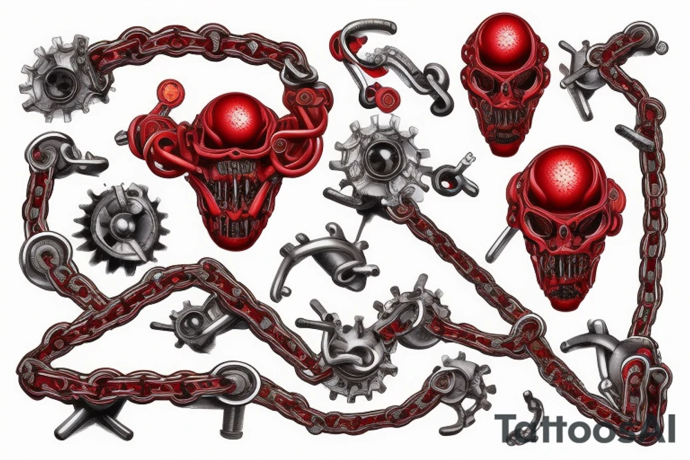 Biomechanical chain red tattoo idea